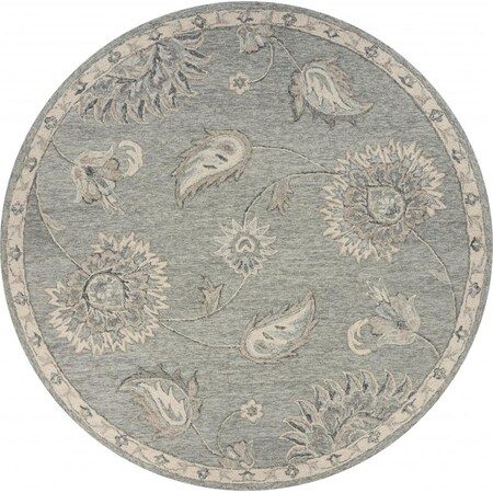 Palacedesigns 5 ft. Round Light Gray Floral Area Rug - Gray - 5' PA3659398